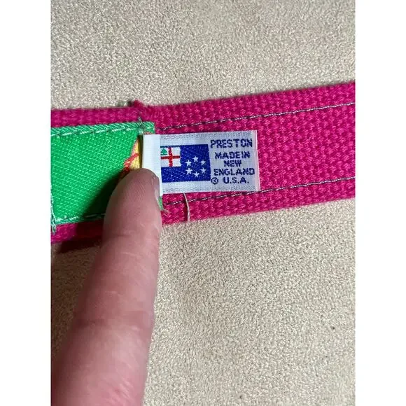 Preston Flip Flop Print Canvas Belt 50 Inch Pink Green - Picture 6 of 6
